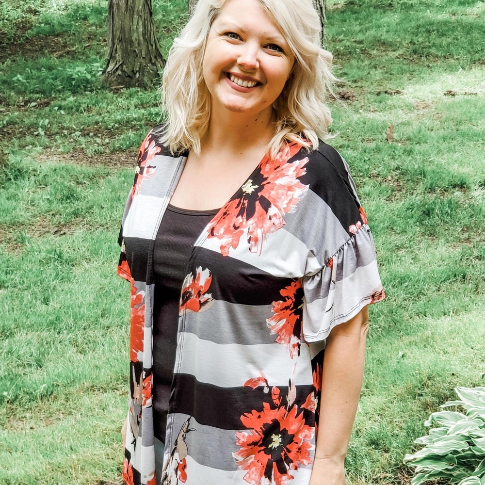 Floral and Stripe Summer Cardigan